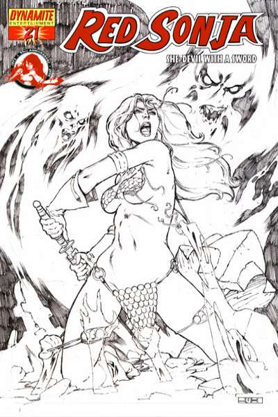 Red Sonja 2005 Series Rubi black and white cover #21